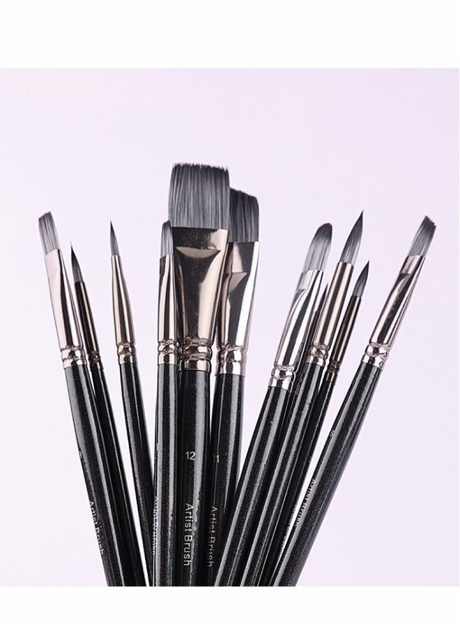 Generic - Artist Paint Brush Set of 12 for Watercolor Acrylic Gouache Oil And Tempera Painting Multi Functional Special Shaped Brush Suit Short Pole Flat Peak Nylon Brush Acrylic Art Painting Brush Set - Image 1