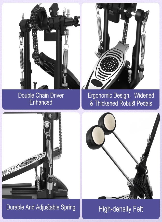 MCCKLE Double Bass Drum Pedal, Heavy-Duty Double Chain Drive Kick Pedal with Adjustable Beater & Spring Tension, Non-Slip Base Plate - Compatible with Acoustic/Electronic Drum Kits - Image 5