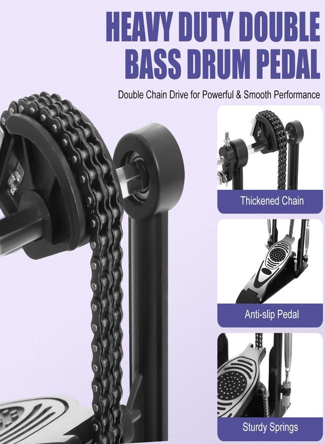 MCCKLE Double Bass Drum Pedal, Heavy-Duty Double Chain Drive Kick Pedal with Adjustable Beater & Spring Tension, Non-Slip Base Plate - Compatible with Acoustic/Electronic Drum Kits - Image 4