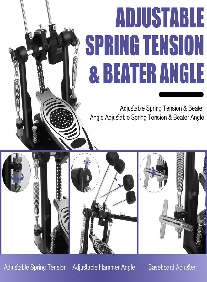 MCCKLE Double Bass Drum Pedal, Heavy-Duty Double Chain Drive Kick Pedal with Adjustable Beater & Spring Tension, Non-Slip Base Plate - Compatible with Acoustic/Electronic Drum Kits - Image 3
