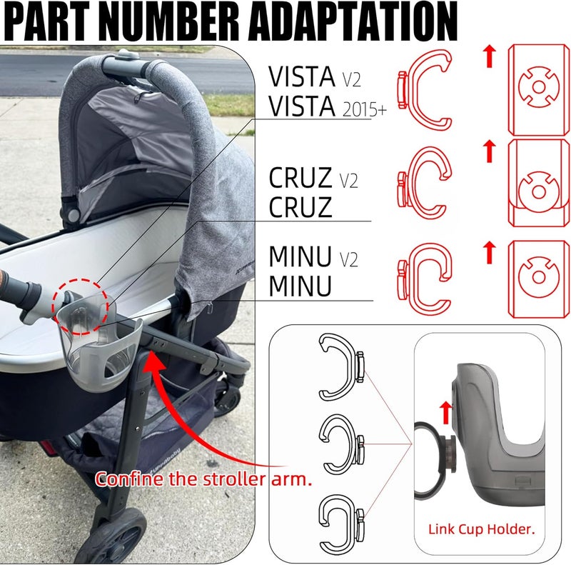 LuQiBabe Baby Stroller Cup Holder Compatibile with UppaBaby Vista Cruz Minu Strollers Cup Holder Attachment for Vista V2 Cruz V2 MinuV2 Strollers Cups Holders Accessories - Image 3