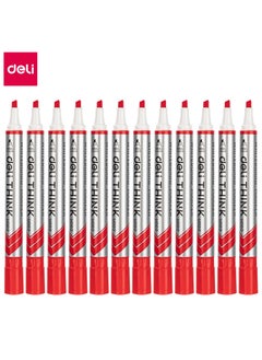 Deli Deli EU00240 THINK Whiteboard Marker 2.0-5.0mm Fiber Chisel Tip – Red Ink – For School & Office Use – 12PCS/Color Box 