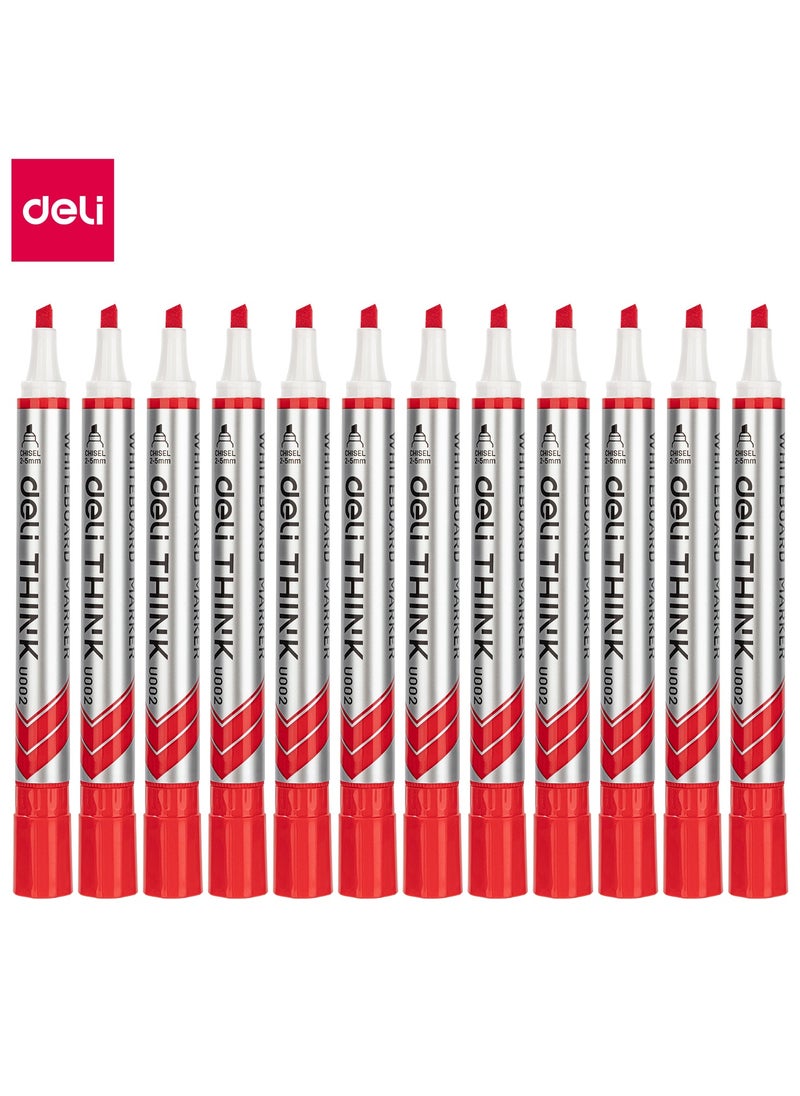 Deli Deli EU00240 THINK Whiteboard Marker 2.0-5.0mm Fiber Chisel Tip – Red Ink – For School & Office Use – 12PCS/Color Box 