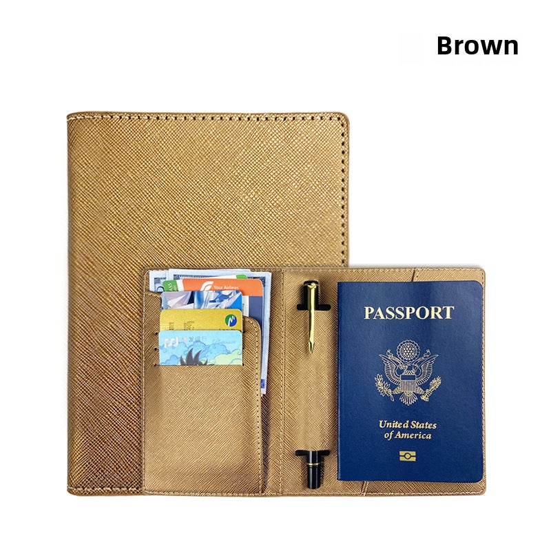 Fashion PU Leather Passport Holder with Card Slots Brown 