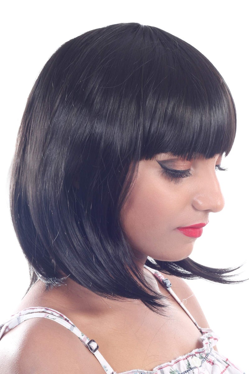 Ritzkart Women Feel Real Hair Fiber Heat Resistance Synthetic Medium Bob Cut Wig, Black, - Image 3