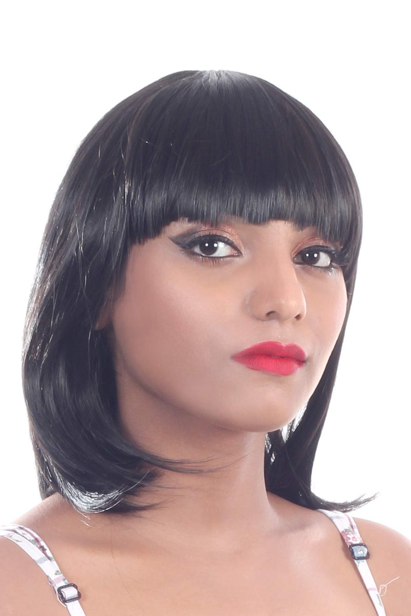 Ritzkart Women Feel Real Hair Fiber Heat Resistance Synthetic Medium Bob Cut Wig, Black, - Image 4