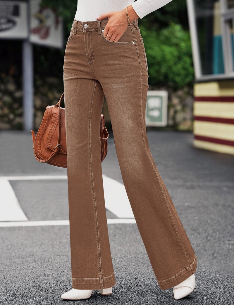GRAPENT Women Jeans Stretchy Resort Wear for 2023 Womens Western Hippie Outfits Cowgirl Pants Flare Color Pecan Brown Size 16 18 X-Large - Image 2