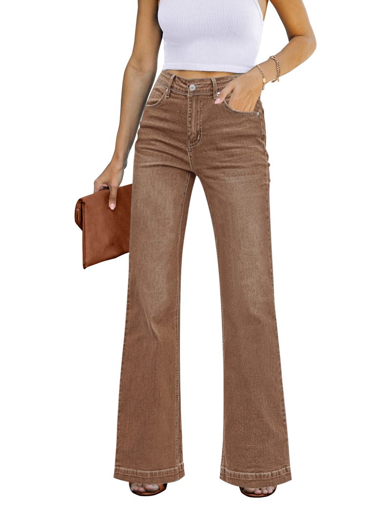 GRAPENT Women Jeans Stretchy Resort Wear for 2023 Womens Western Hippie Outfits Cowgirl Pants Flare Color Pecan Brown Size 16 18 X-Large - Image 1