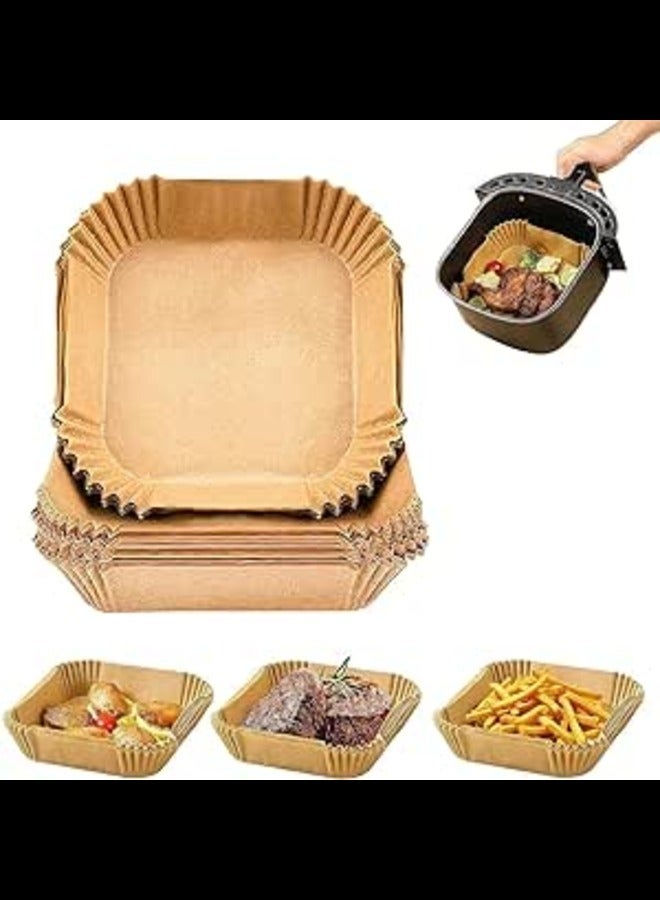 100 Pieces Square Air Fryer Paper Liners 20cm (7.9 inch) Size, Disposable Paper - Non Sticky & Air Fryer Liner for Microwave and Gas Ovens  - Image 1