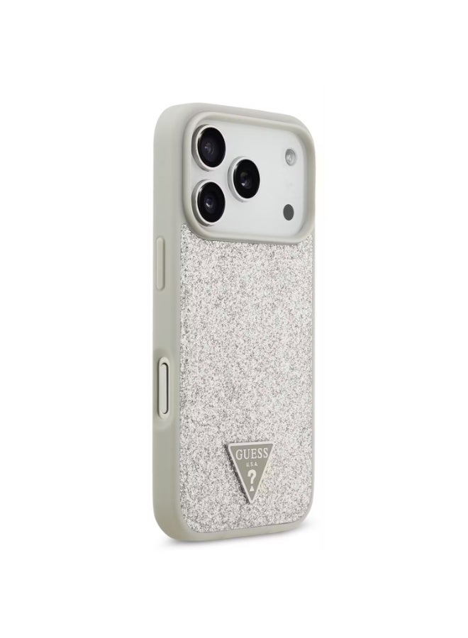 GUESS iPhone 17 Pro Max MagSafe Case / PU Leather Fixed Glitter Case With Triangle Logo - Silver - Image 4