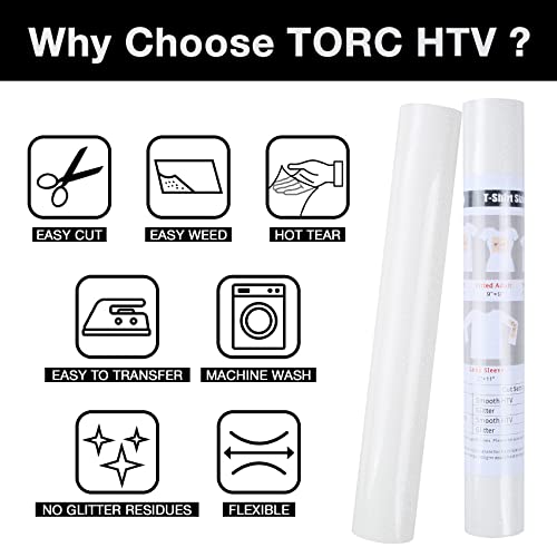 TORC White Glitter HTV Heat Transfer Vinyl Roll 12 inch x 5 ft Iron on Vinyl for T Shirts Crafts - Image 4