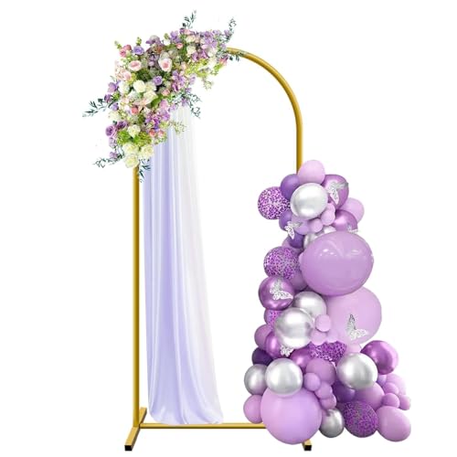 HEMMOTOP 6 ft Arch Backdrop Stand Wedding Arch Frame Stable Metal Background Stand with Square Base Ground Nails for Birthday Party Baby Shower Garland Decoration Gold - Image 1
