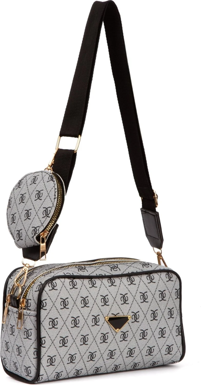 اديلينا باجز Women's Patterned Wallet Detailed Shoulder Bag and Mechanical Wallet Set