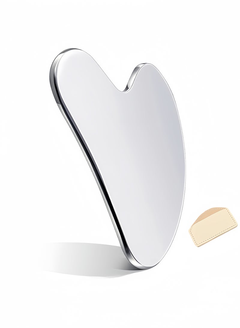 DAREU Stainless Steel Gua Sha Facial & Body Massage Tool – Medical‑Grade Metal Face Massager for Lymphatic Drainage, Neck, Eyes & Shoulders – Travel Pouch Included – Silver - Image 1