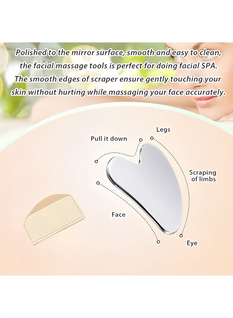 DAREU Stainless Steel Gua Sha Facial & Body Massage Tool – Medical‑Grade Metal Face Massager for Lymphatic Drainage, Neck, Eyes & Shoulders – Travel Pouch Included – Silver - Image 4