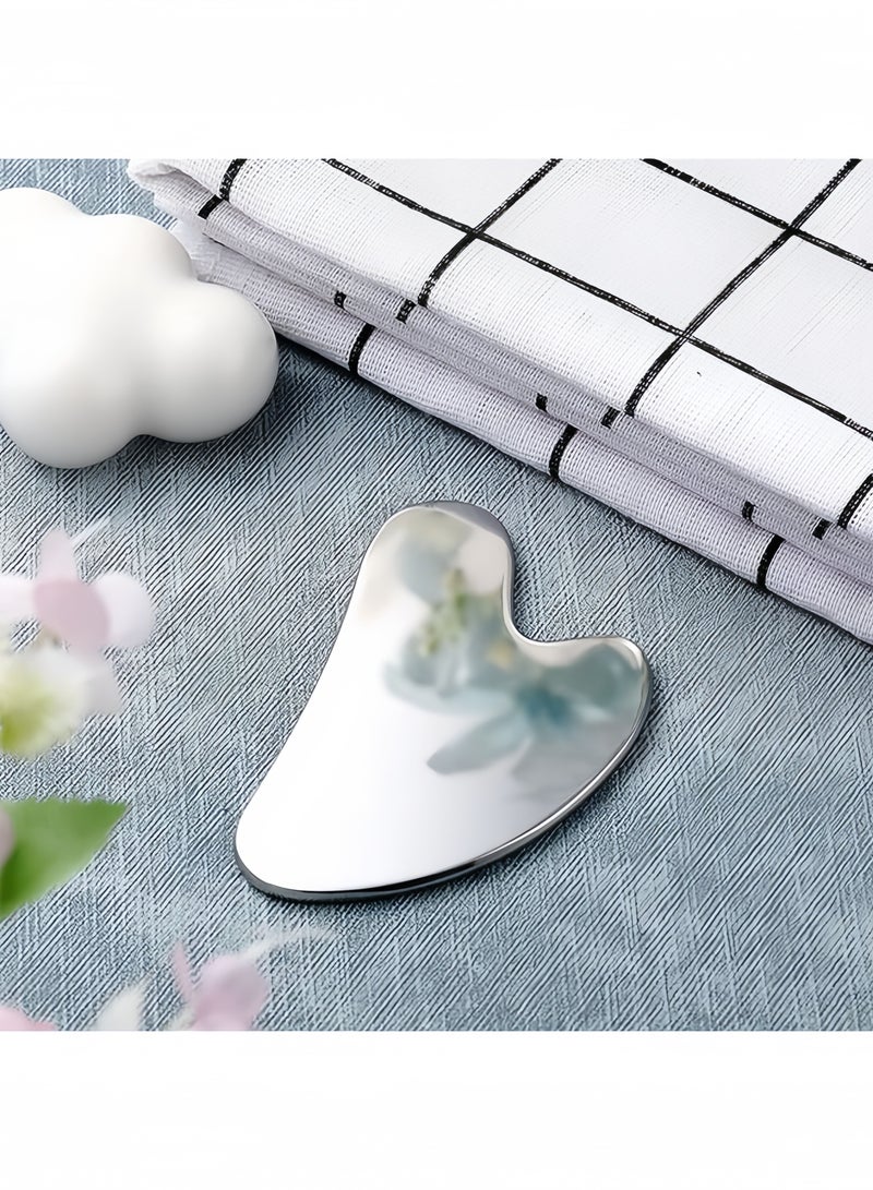 DAREU Stainless Steel Gua Sha Facial & Body Massage Tool – Medical‑Grade Metal Face Massager for Lymphatic Drainage, Neck, Eyes & Shoulders – Travel Pouch Included – Silver - Image 3