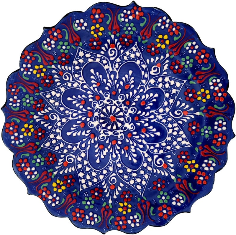 Ayennur Turkish Decorative Plate 9.85"(25cm) Handmade Ceramic Ornament For Home&Office Wall Hanging Decor (Dark blue) - Image 1