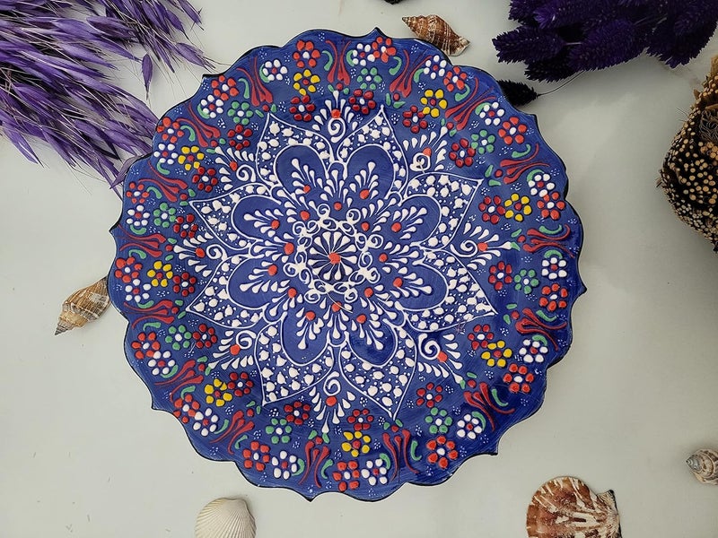 Ayennur Turkish Decorative Plate 9.85"(25cm) Handmade Ceramic Ornament For Home&Office Wall Hanging Decor (Dark blue) - Image 4