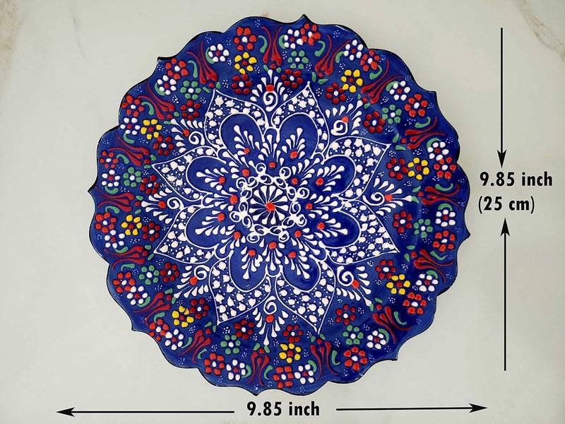 Ayennur Turkish Decorative Plate 9.85"(25cm) Handmade Ceramic Ornament For Home&Office Wall Hanging Decor (Dark blue) - Image 5