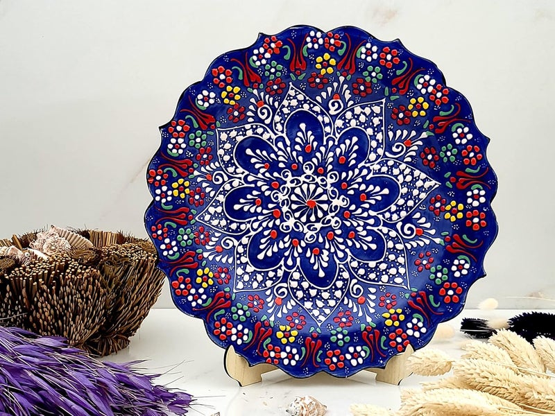Ayennur Turkish Decorative Plate 9.85"(25cm) Handmade Ceramic Ornament For Home&Office Wall Hanging Decor (Dark blue) - Image 3