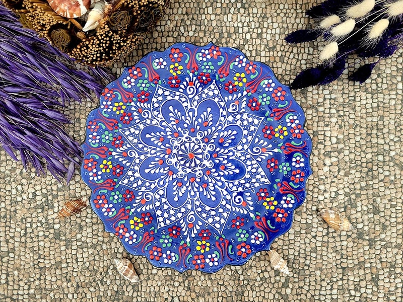 Ayennur Turkish Decorative Plate 9.85"(25cm) Handmade Ceramic Ornament For Home&Office Wall Hanging Decor (Dark blue) - Image 2
