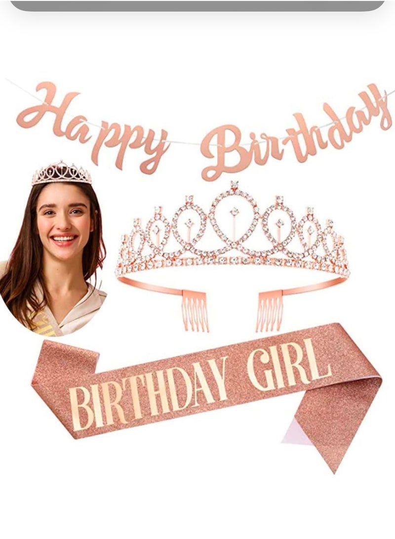 مجموعة عيد ميلاد سعيد مكونة من 4 قطع، لافتة عيد ميلاد، وشاح، تاج لامع للفتيات ودبوس فاخر قابل لإعادة الاستخدام - Image 1