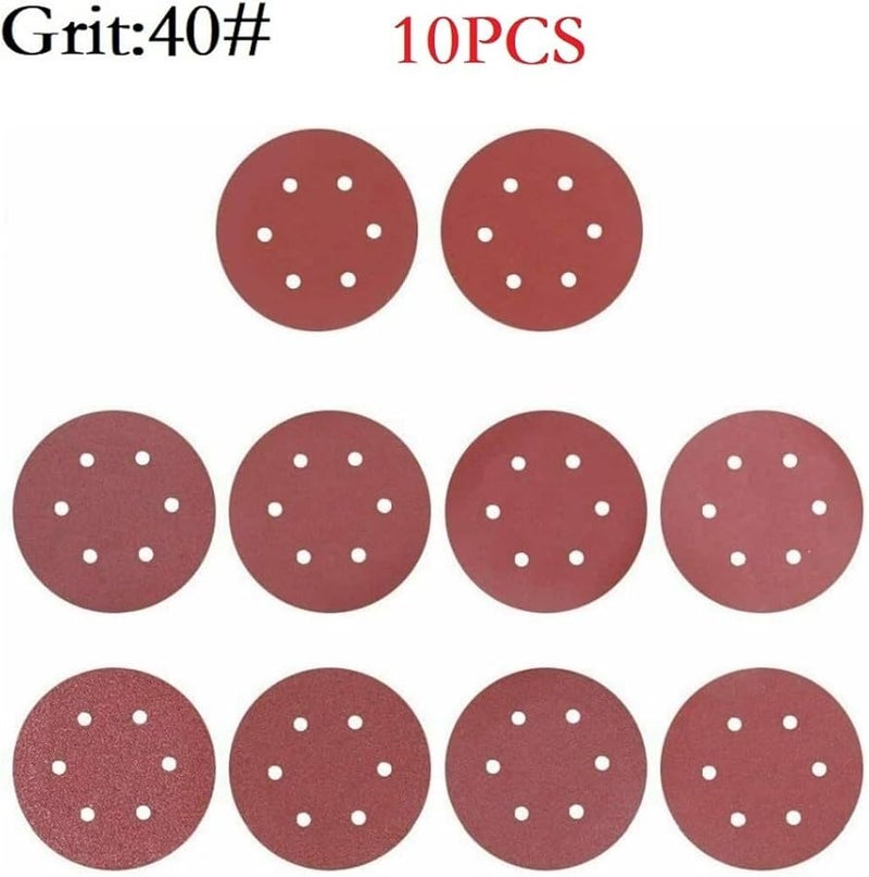 9 Inch 6 Hole Sandpaper Discs 10pcs Set Loop Backing Multiple Grits 40 For Polishing Sanding Wood Metal Car Furniture - Image 3