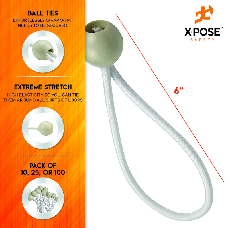 xpose safety أحبال بونجي كرات الأمان 6" عبوة 10 قطع حبل أبيض ثقيل مرن مع روابط كرات للأغطية، الأقمشة، الجدران، تنظيم الكابلات - Image 2
