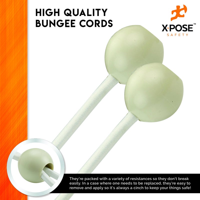 xpose safety أحبال بونجي كرات الأمان 6" عبوة 10 قطع حبل أبيض ثقيل مرن مع روابط كرات للأغطية، الأقمشة، الجدران، تنظيم الكابلات - Image 4