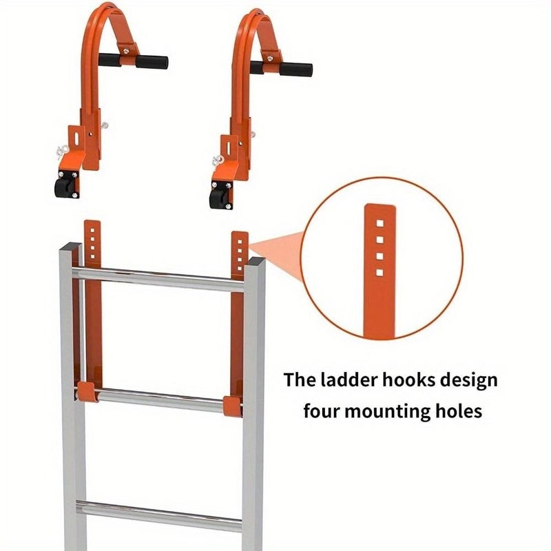 Heavy Duty Steel Ladder Roof Hook System With Wheel Rubber Grip T Bar 500 Capacity - Image 3