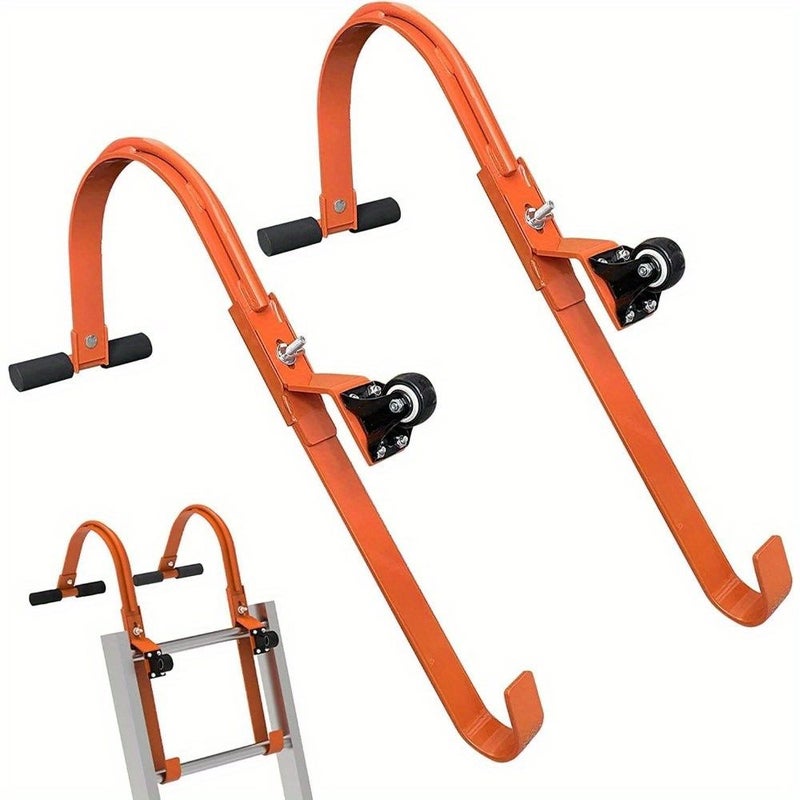 Heavy Duty Steel Ladder Roof Hook System With Wheel Rubber Grip T Bar 500 Capacity - Image 1