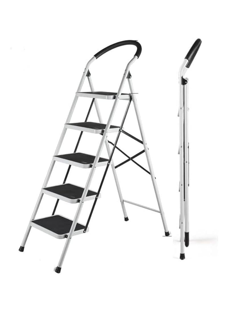 5 Steps Ladder Folding Step Stool With Anti Slip Sturdy And Wide Pedal Lightweight Portable Multi Use Stepladder For Home And Kitchen Foldable Ladder Space Saving