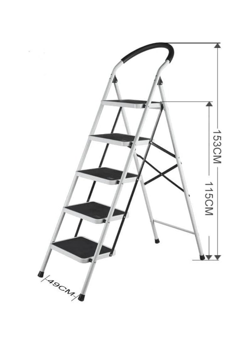 5 Steps Ladder Folding Step Stool With Anti Slip Sturdy And Wide Pedal Lightweight Portable Multi Use Stepladder For Home And Kitchen Foldable Ladder Space Saving