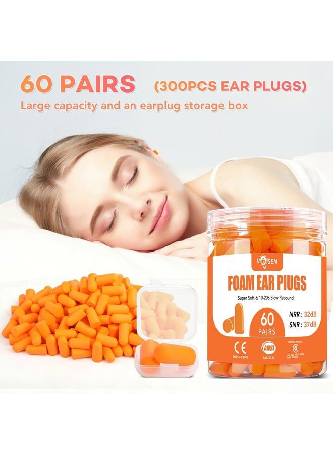 VOISEN 60 زوج سدادات أذن من الفوم، سدادات أذن للنوم لعزل الضوضاء، 32dB NRR، 37dB SNR لسدادات الأذن للنوم، الشخير، الدراسة، الفعاليات الصاخبة، السفر والحفلات، صندوق تخزين، برتقالي - Image 4