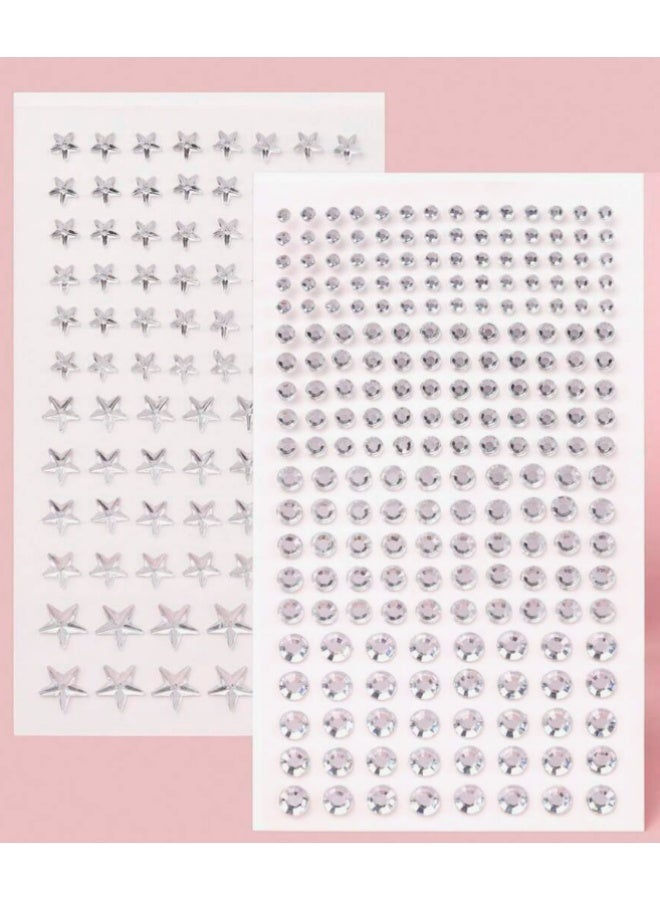 KHAJUL 2 PCS 3D Silver White Five-Pointed Star Rhinestone Eye & Face Sticker, DIY Makeup Accessory - Image 2