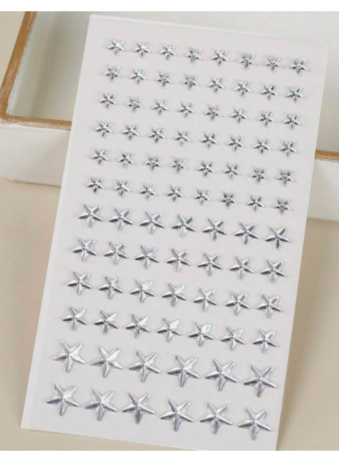 KHAJUL 2 PCS 3D Silver White Five-Pointed Star Rhinestone Eye & Face Sticker, DIY Makeup Accessory - Image 3