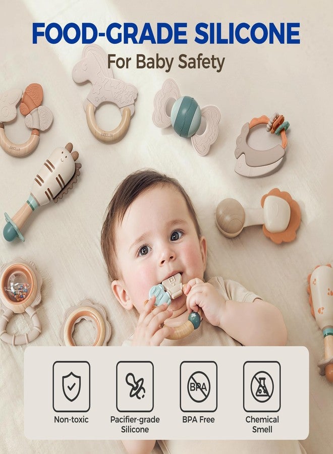 Evoceler Softness Staged Baby Teething Toys with Rattles for 0-6 Months (30° Super Soft, 50° Soft, 70° Regular) -10 Pcs Shaker Toys, Food-Grade Silicone Teethers for Babies 0-18+ Months, BPA Free - Image 4