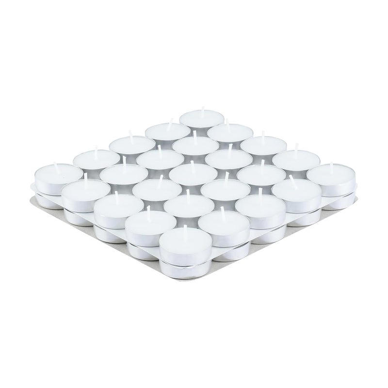 DVelas White Unscented Wax Tealight Candles Pack of 50 2 Hours Burning Time Paraffin Wax Unscented Smokeless Dripless for Home Decor Offices Other Occasions White Pack of 50