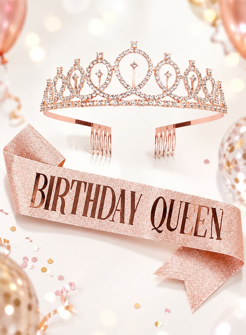 Rose Gold Birthday Girl Sash and Birthday Crown Kit - Image 1