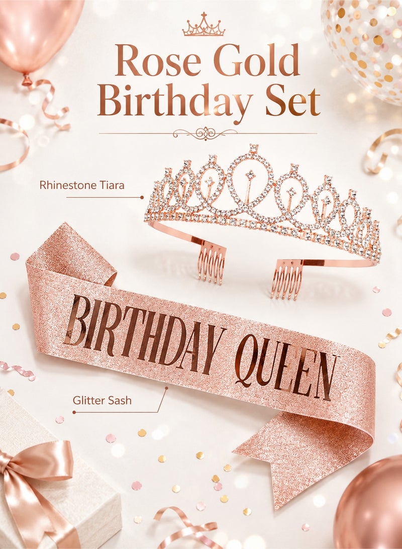 Rose Gold Birthday Girl Sash and Birthday Crown Kit - Image 2