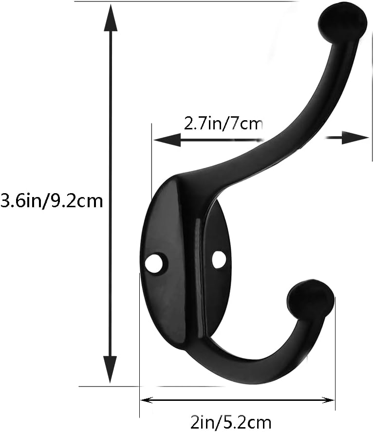 ZEYU 10Pcs Hardware Towel Hooks for Hanging Coats Double No Rust Black Robe Hooks Wall Mounted with Screws for Key, Towel, Bags, Cup, Hat - Image 2