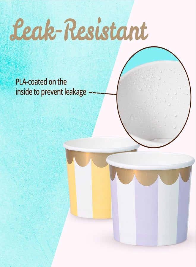 Confettiville Paper Ice Cream Cups - 50-Count 9-Oz Disposable Dessert Bowls for Hot or Cold Food, 9-Ounce Party Supplies Treat Cups for Sundae, Frozen Yogurt, Soup, 5 Colors Pastel Stripes with Scalloped Gold Foil - Image 5