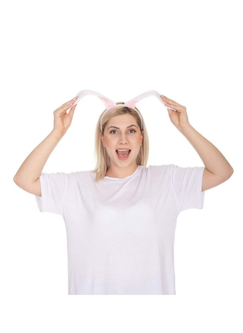 SYOSI - Bunny Ears Headband Plush Rabbit Ears Headwear Bunny Girl Bunny Ear Headband, for Cosplay Party Favor White and Pink Bunny Costume Accessories for Kids and Adults - Image 1