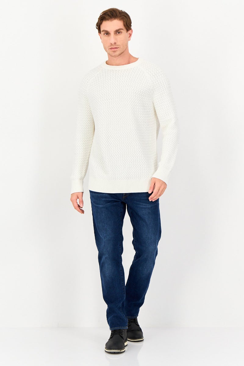 Celio Men Crew Neck Knitted Long Sleeve Sweater, Off White - Image 3