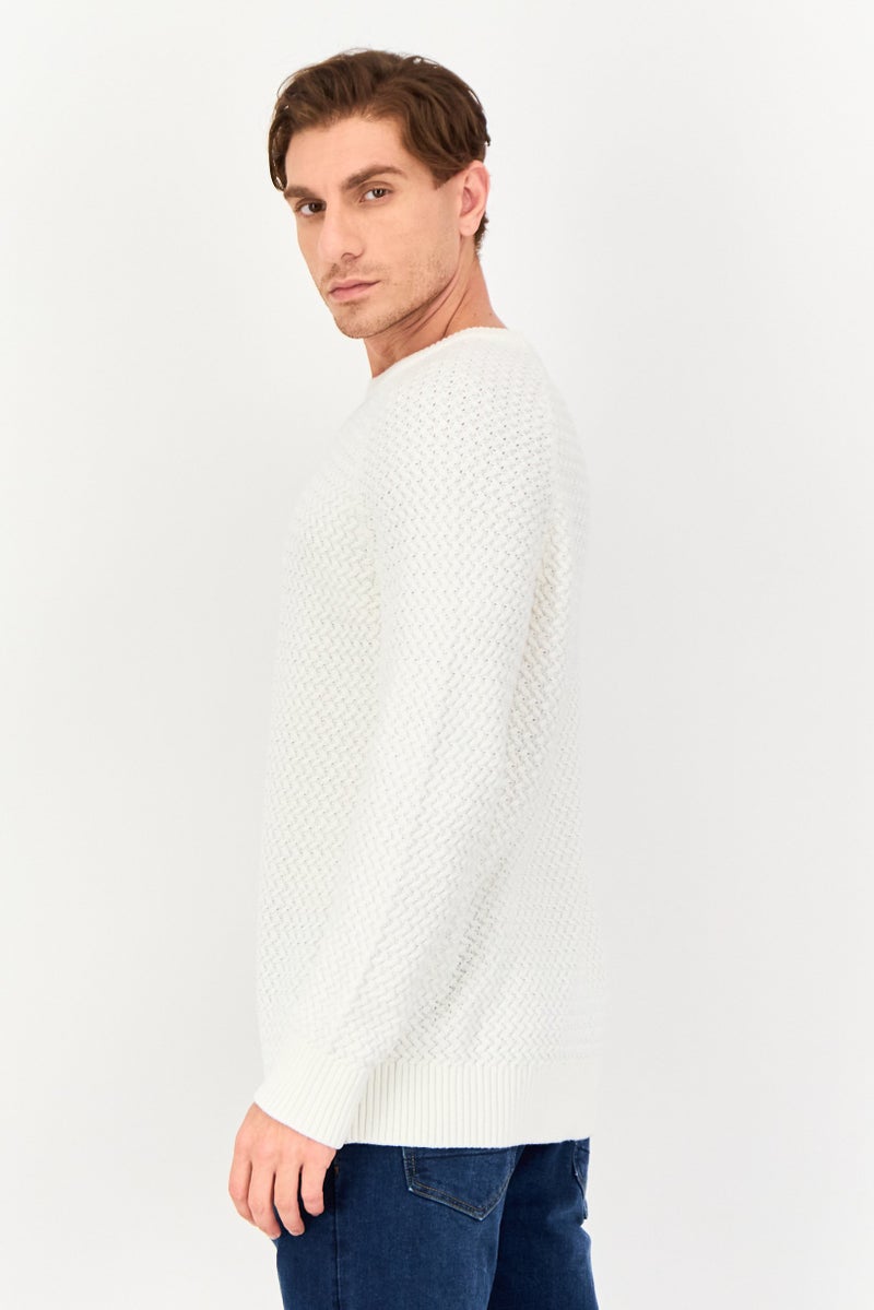 Celio Men Crew Neck Knitted Long Sleeve Sweater, Off White - Image 4