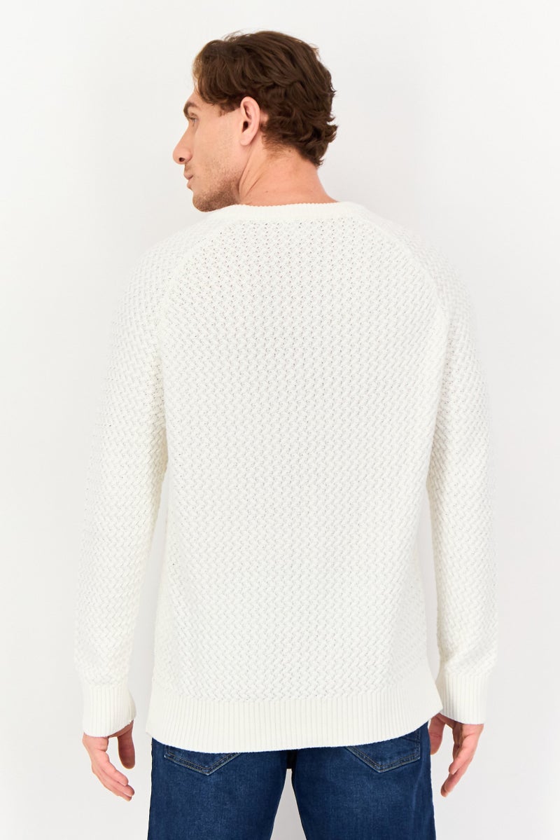Celio Men Crew Neck Knitted Long Sleeve Sweater, Off White - Image 2