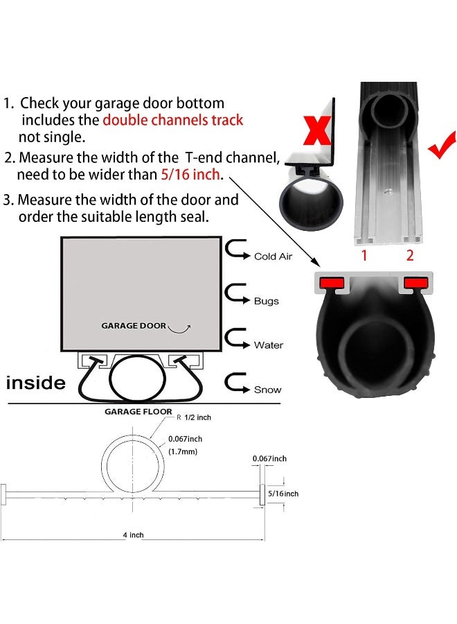 BOWSEN Garage Door Bottom Seal Weatherproofing Threshold Buffering Replacement Black 5/16 Inch T-End, 16ft Long - Image 3