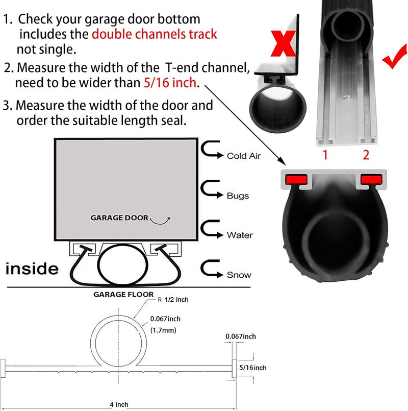 BOWSEN Garage Door Bottom Seal Weatherproofing Threshold Buffering Replacement Black 5/16 Inch T-End, 16ft Long - Image 4
