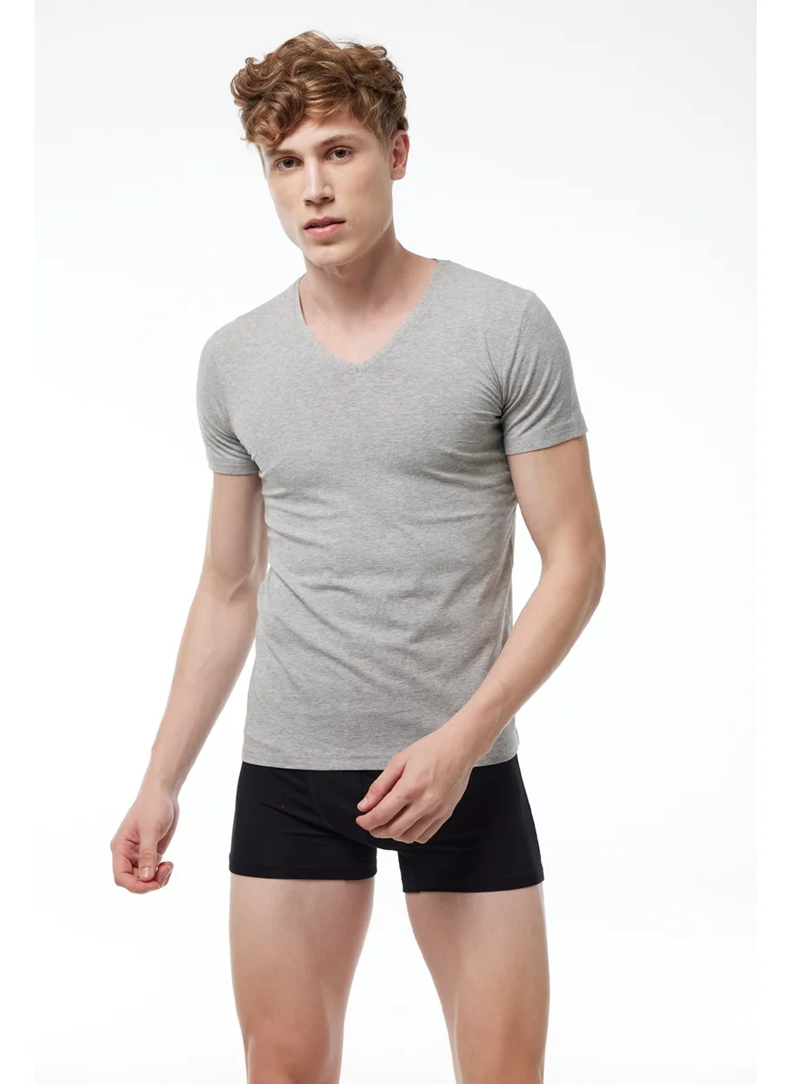 مالابادي Men's Gray V Neck Short Sleeve Modal Bodysuit 032