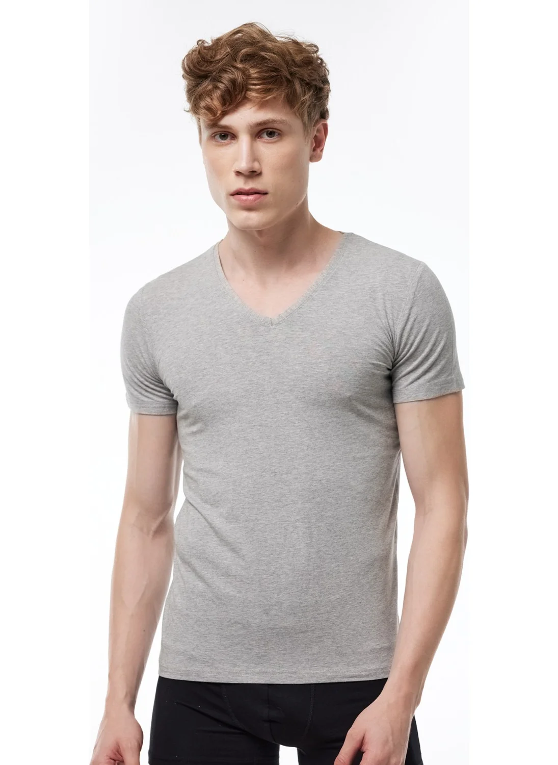 مالابادي Men's Gray V Neck Short Sleeve Modal Bodysuit 032